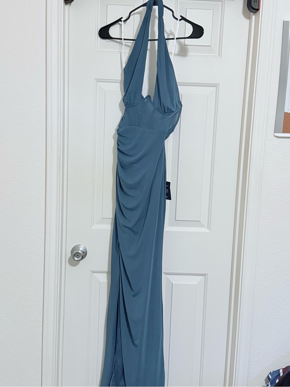 Lulu's Slate Blue Halter Backless Maxi Dress
